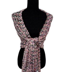 Shawl Wrap Pink Multicolor Boucle Open Knit with Silver Shimmer 21x72"